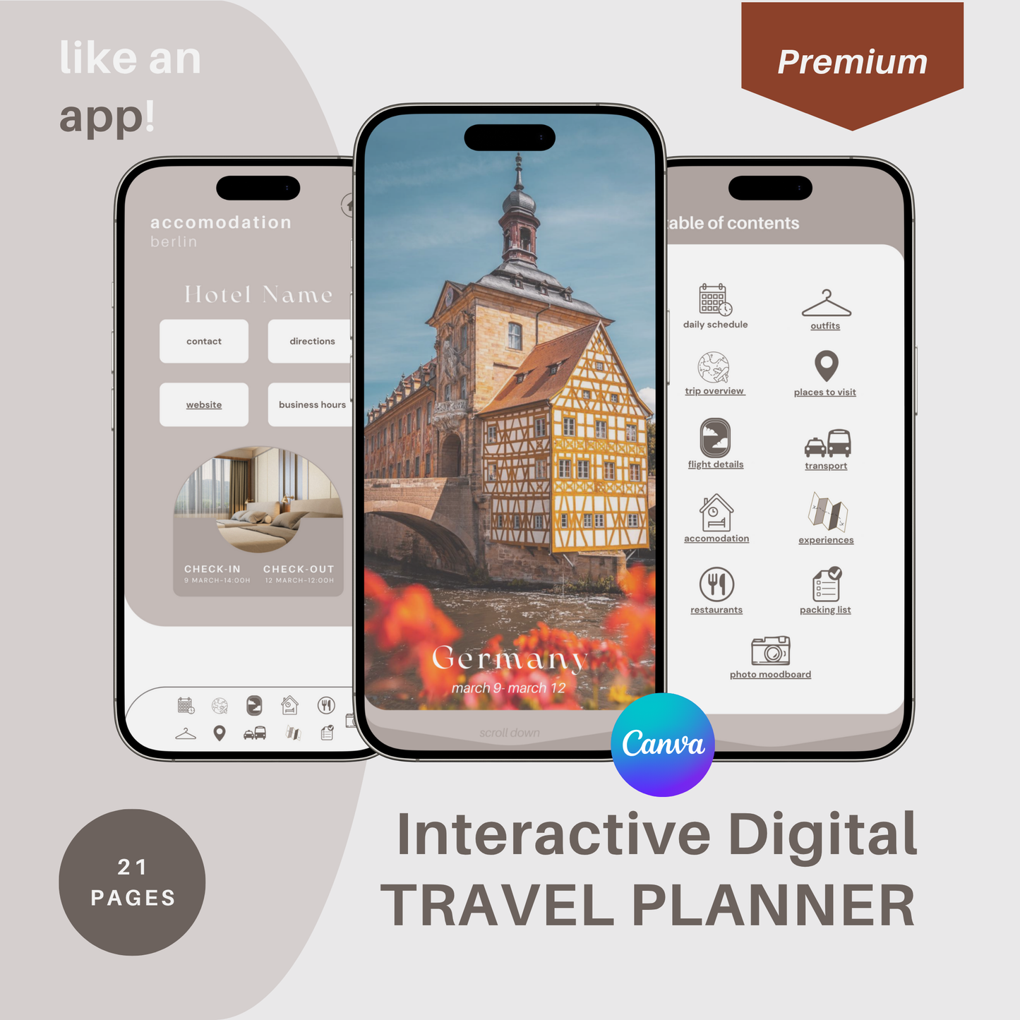 Premium Travel Planner Template | Mobile Itinerary App | Canva Editable | Travel Agency Client | Digital Itinerary | Summer Trip
